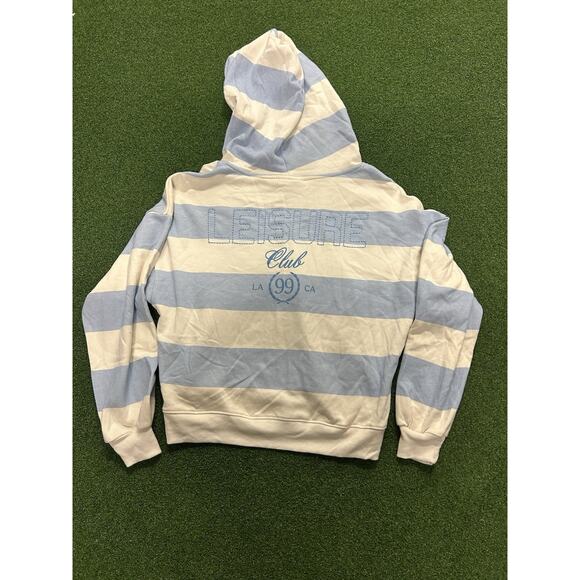 Mighty Fine Leisure Club Hoodie Womens M Blue White Striped Los Angeles Zip Up - Picture 6 of 7